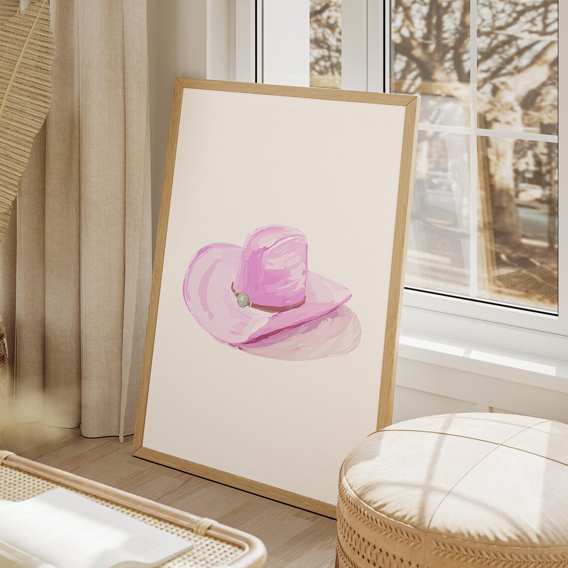 Pink Cowgirl Hat Watercolor Western Fashion Preppy Decor Poster