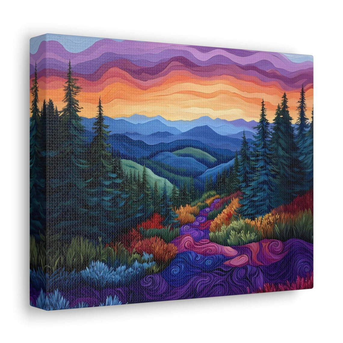 Vivid Sunset Over Layered Mountain Peaks With Wildflower Meadow Poster - Image 2