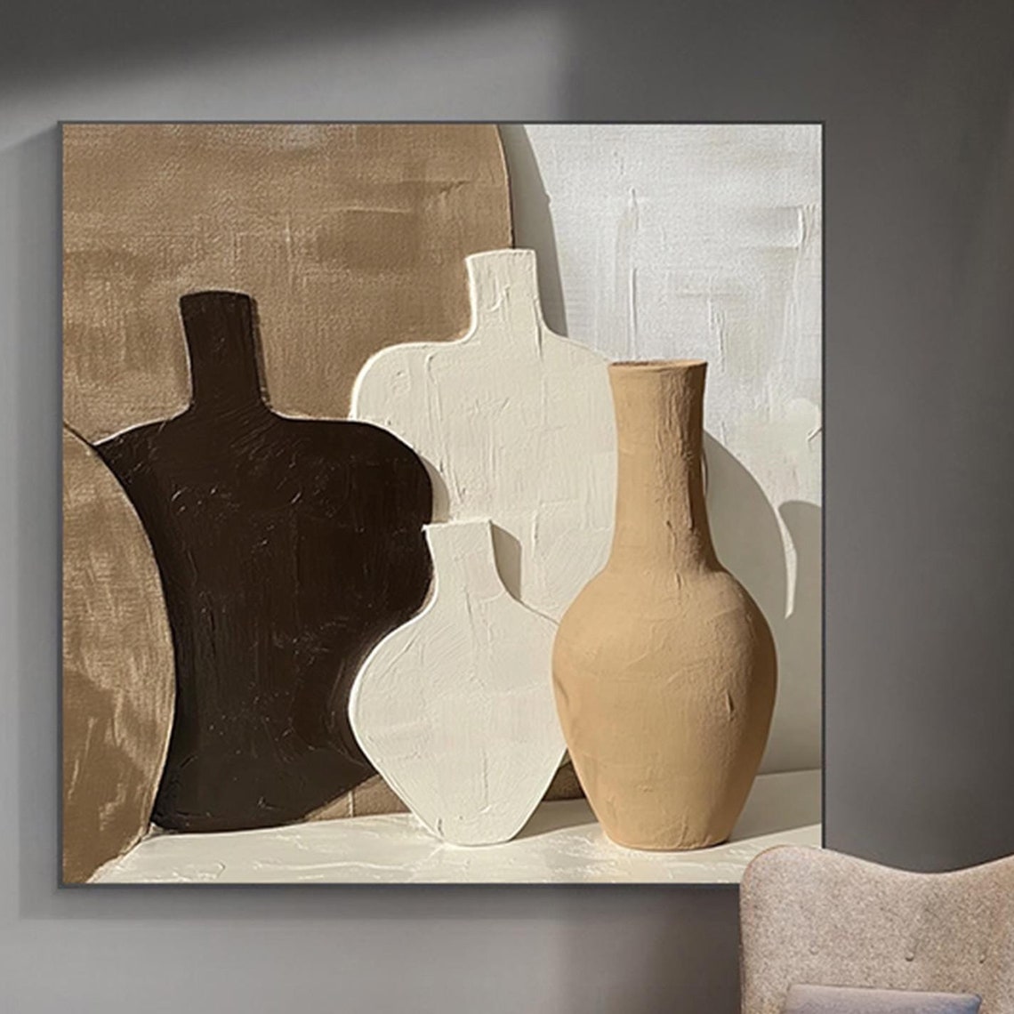 Abstract Earth Tone Vessels Still Life Textured Minimalist Art Poster