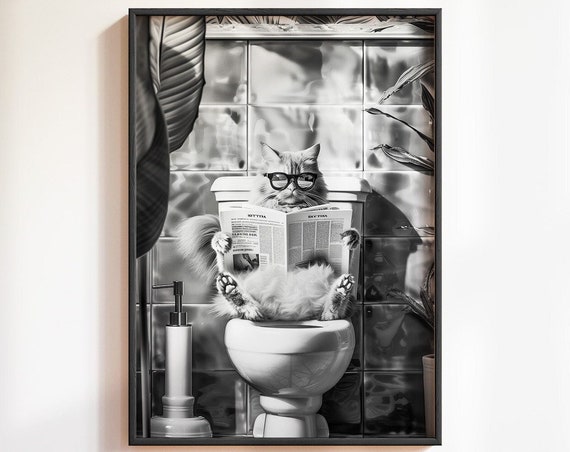 Black And White Bathroom Cat Print Funny Posters Bathroom Wall Decor Toilet Wall Art Funny Cat Poster Black Cat Poster Toilet Poster