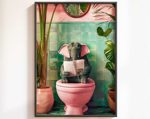 Elephant Bathroom Print Funny Bathroom Wall Decor Toilet Wall Art Bathroom Wall Art Toilet Poster Funny Animal Bathroom Prints Toilet Poster