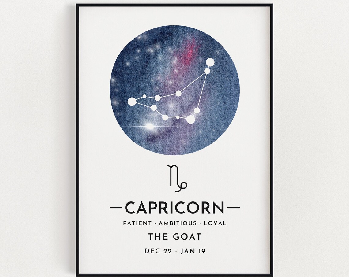 Capricorn Constellation Zodiac Watercolor Star Sign Gift Poster