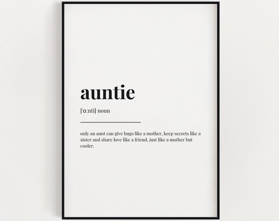 Auntie Definition Wall Art Print, Quote Decor