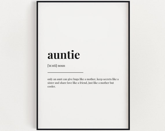 Auntie Definition Meaning Wall Art Auntie Gift Print