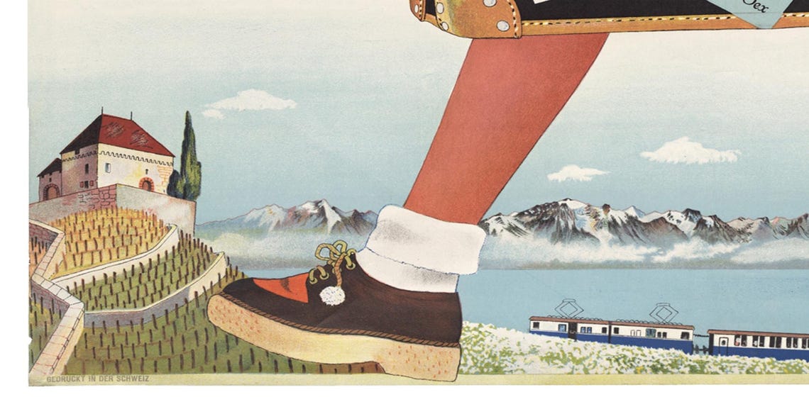 Montreux Oberland Bahn Swiss Alps Travel Vintage Railway Poster - Image 2
