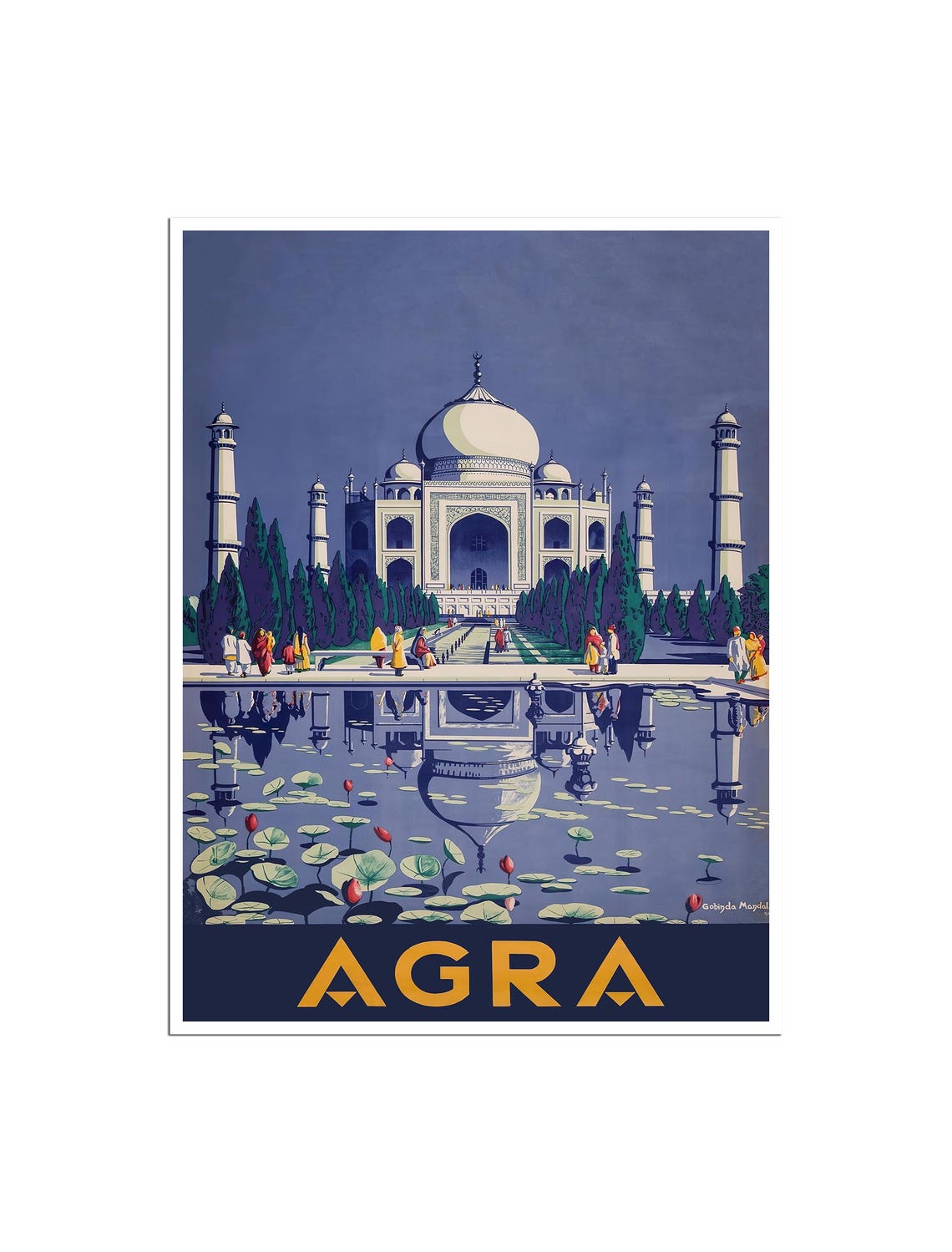 Taj Mahal Agra India Vintage Reflection Travel Poster Artwork