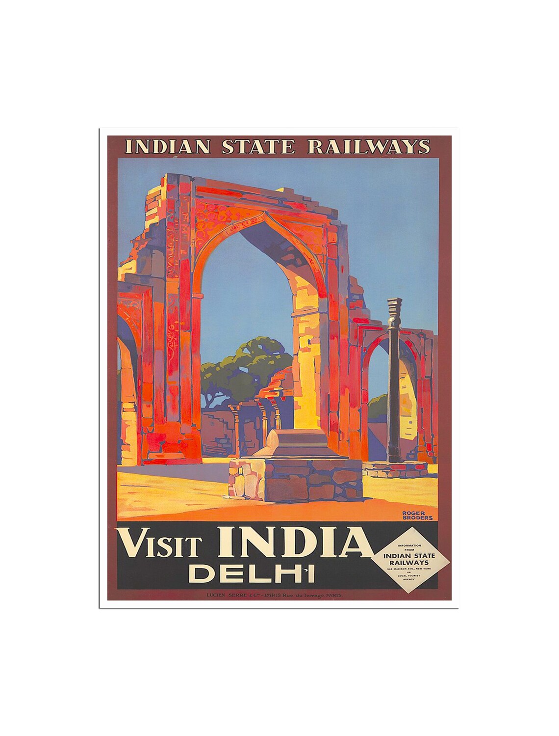 Visit India Delhi Roger Broders Indian Railways Travel Poster