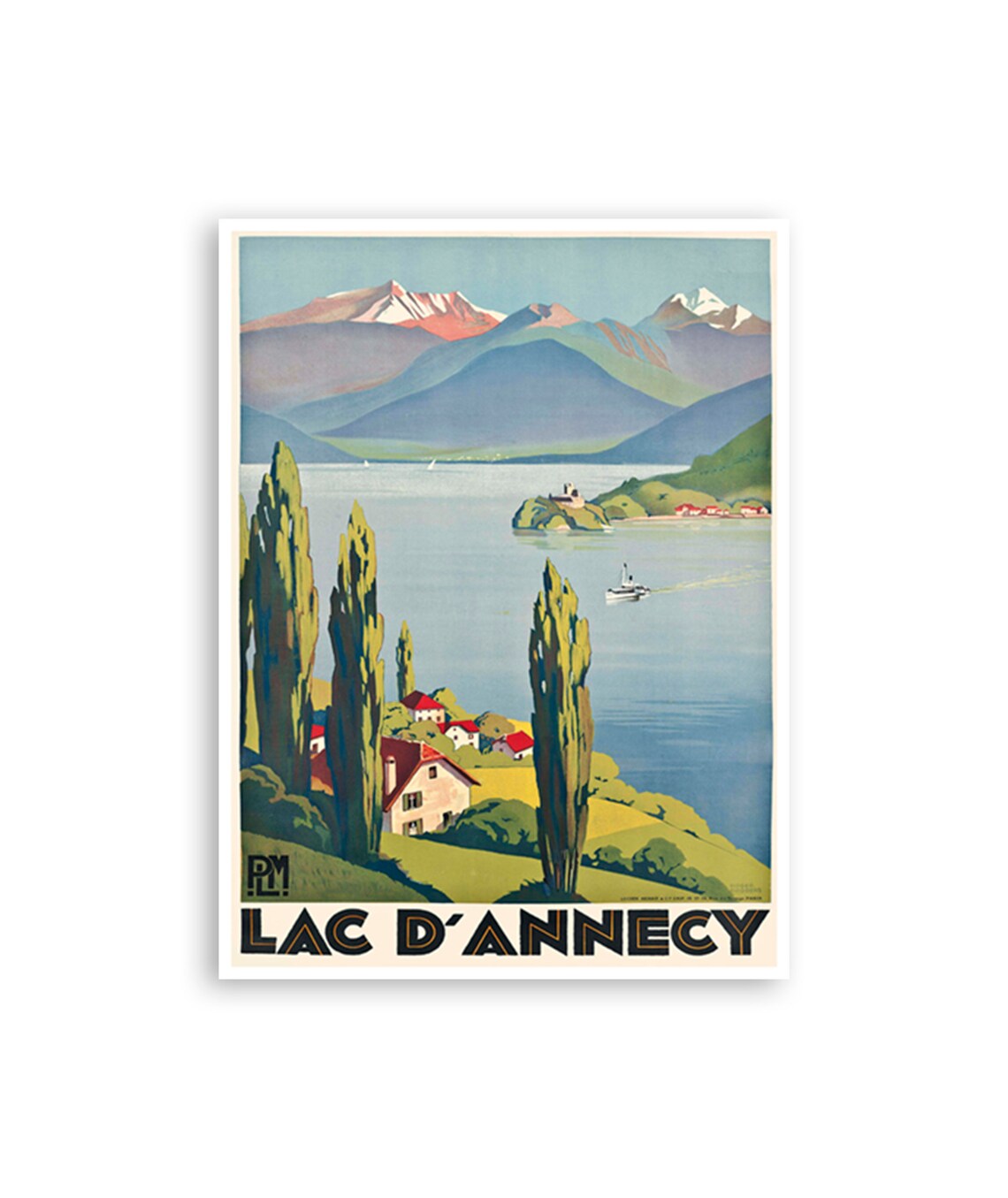 Lac dAnnecy France Alpine Lake Mountains Vintage Travel Poster