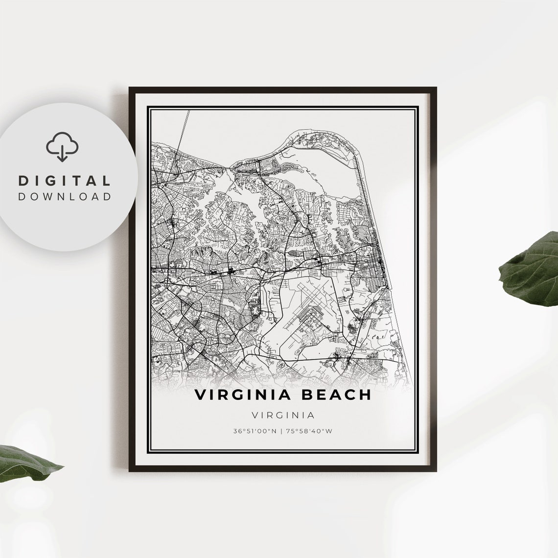 Virginia Beach Virginia USA City Street Map Coordinates Poster