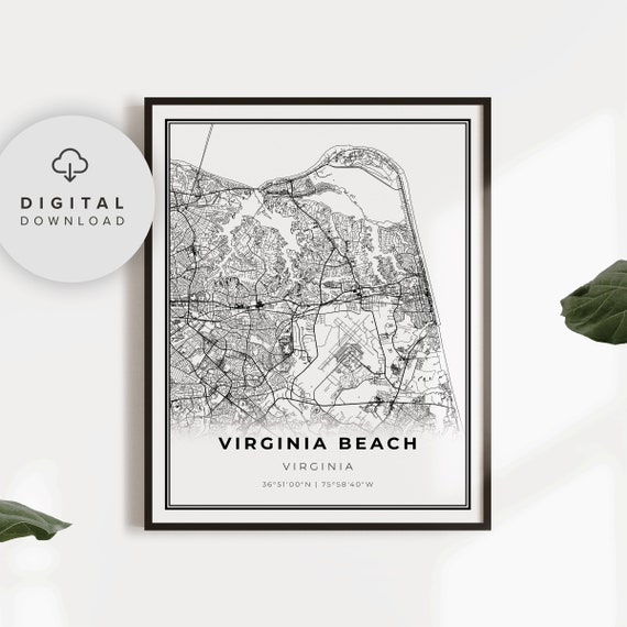 Virginia Beach Map Print Va Usa Art Poster City Street Road Wall Np156