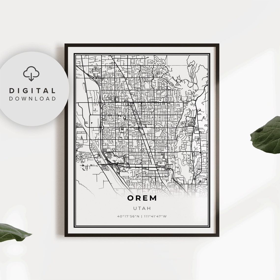 Orem Utah City Street Roads Map Print for Modern Home Wall Decor