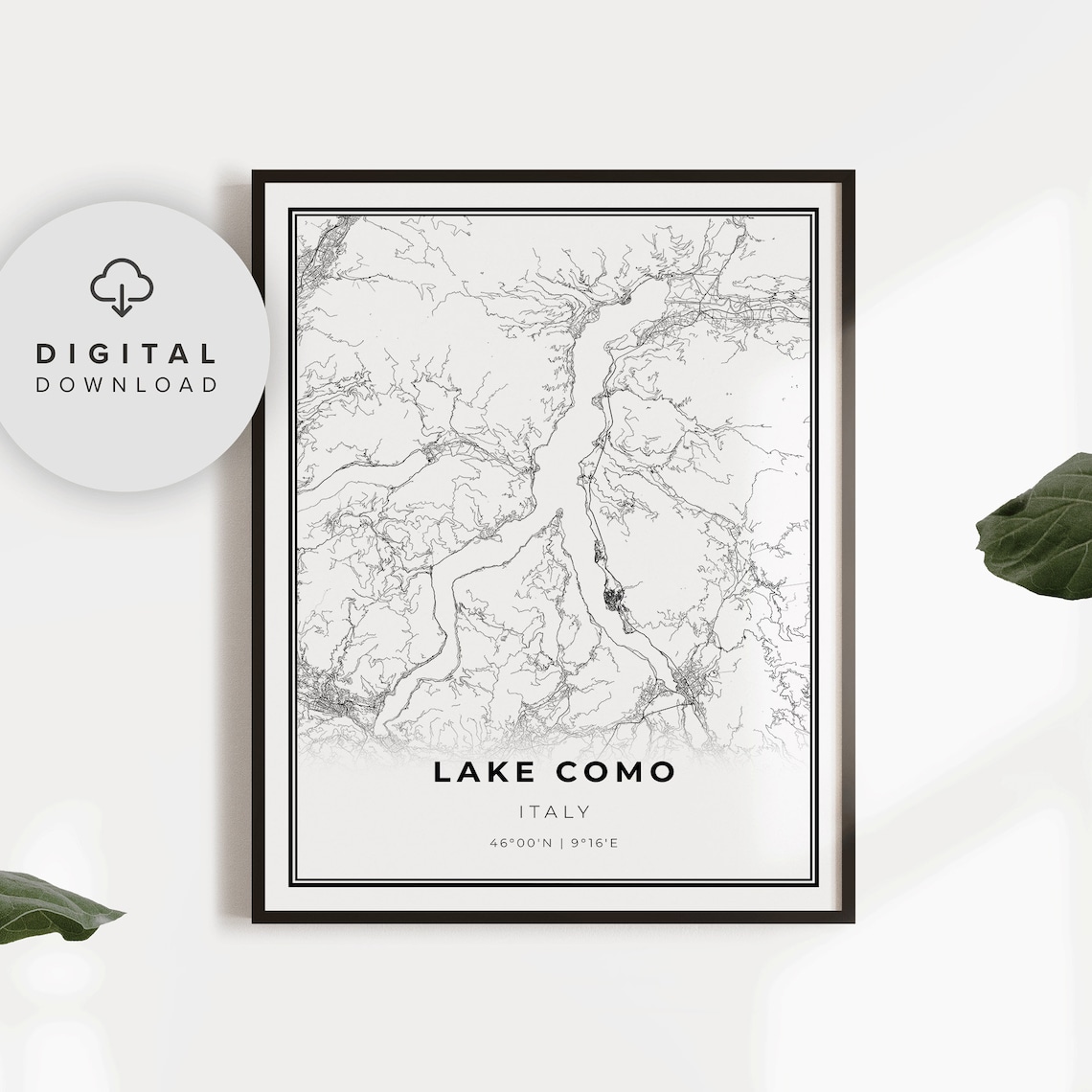 Lake Como Italy Lake Region Map Minimalist Line Art Detail Poster