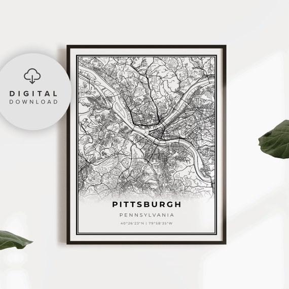 Pittsburgh Map Print Pennsylvania Pa Usa Art Poster City Street Road Wall Np399