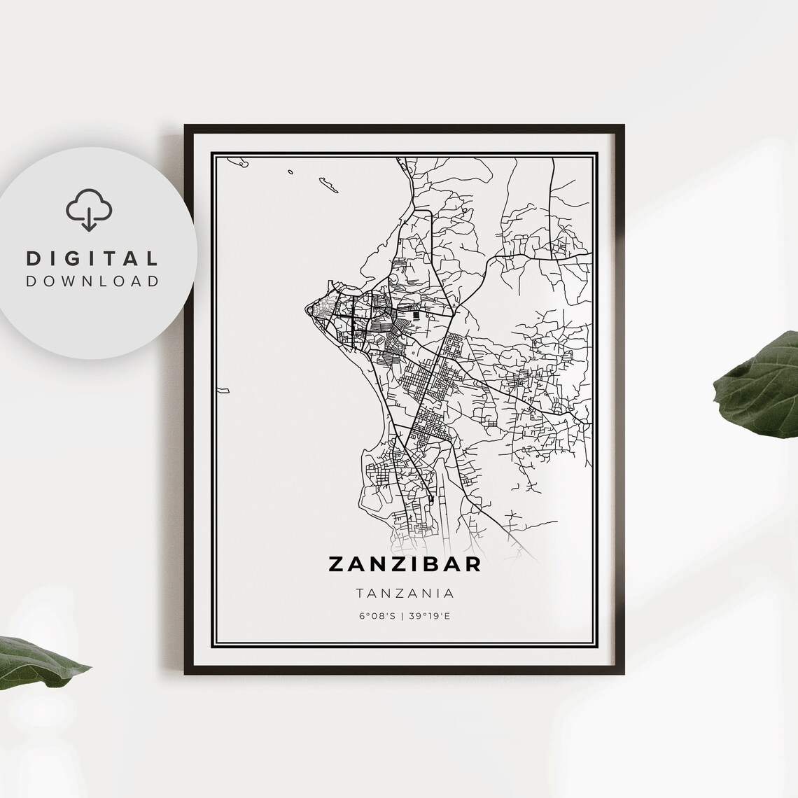 Zanzibar Tanzania City Street Map Minimalist Line Art Poster
