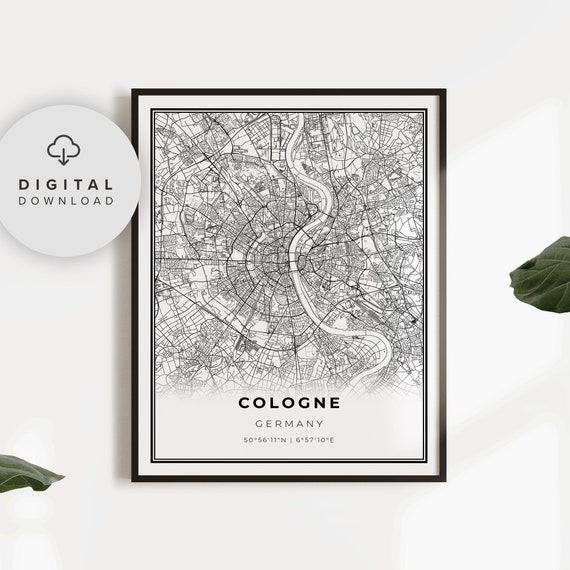 Cologne Map Print Koln Germany Art Poster City Street Road Gift Home Girl Np911