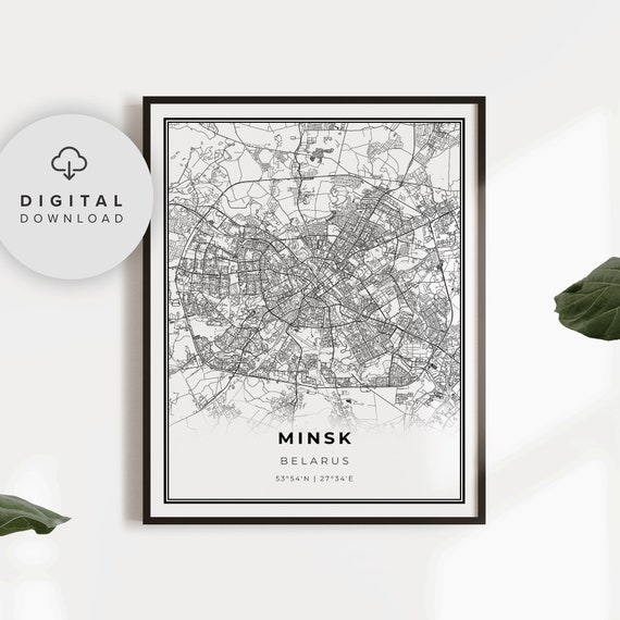 Minsk Map Print Belarus Art Poster City Street Road Livingroom Np561
