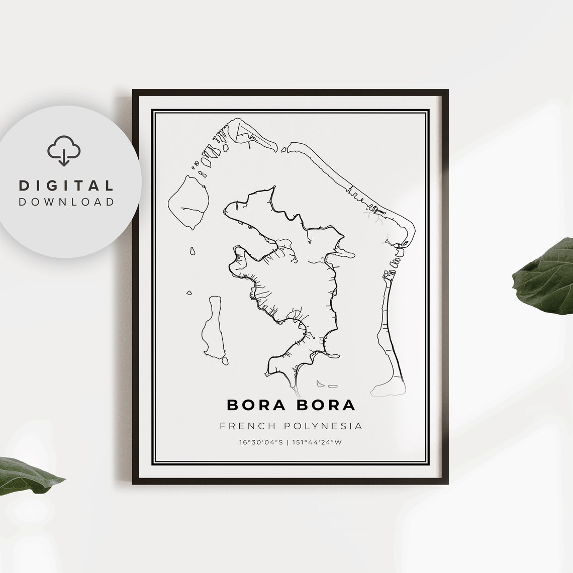 Bora Bora French Polynesia Island Outline Minimalist Map Art Poster