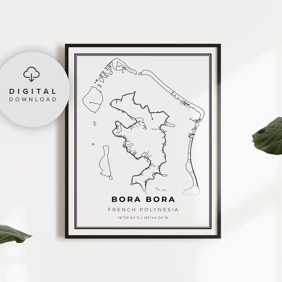Bora Map Print French Polynesia France Art Poster City Street Road Etsy Np638