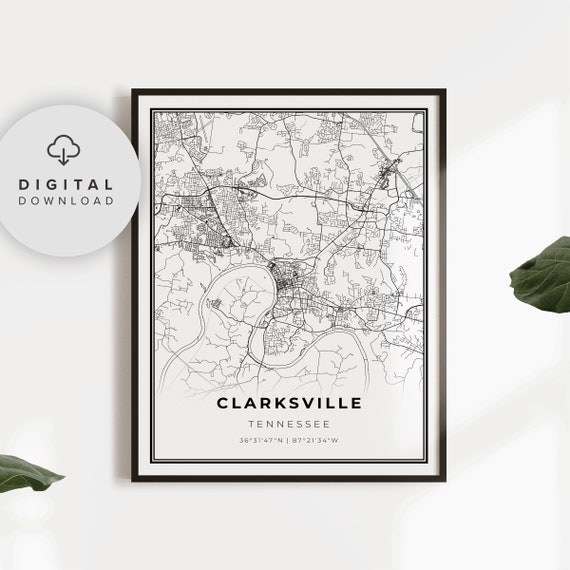 Clarksville Map Print Tennessee Tn Usa Art Poster City Street Road Np155
