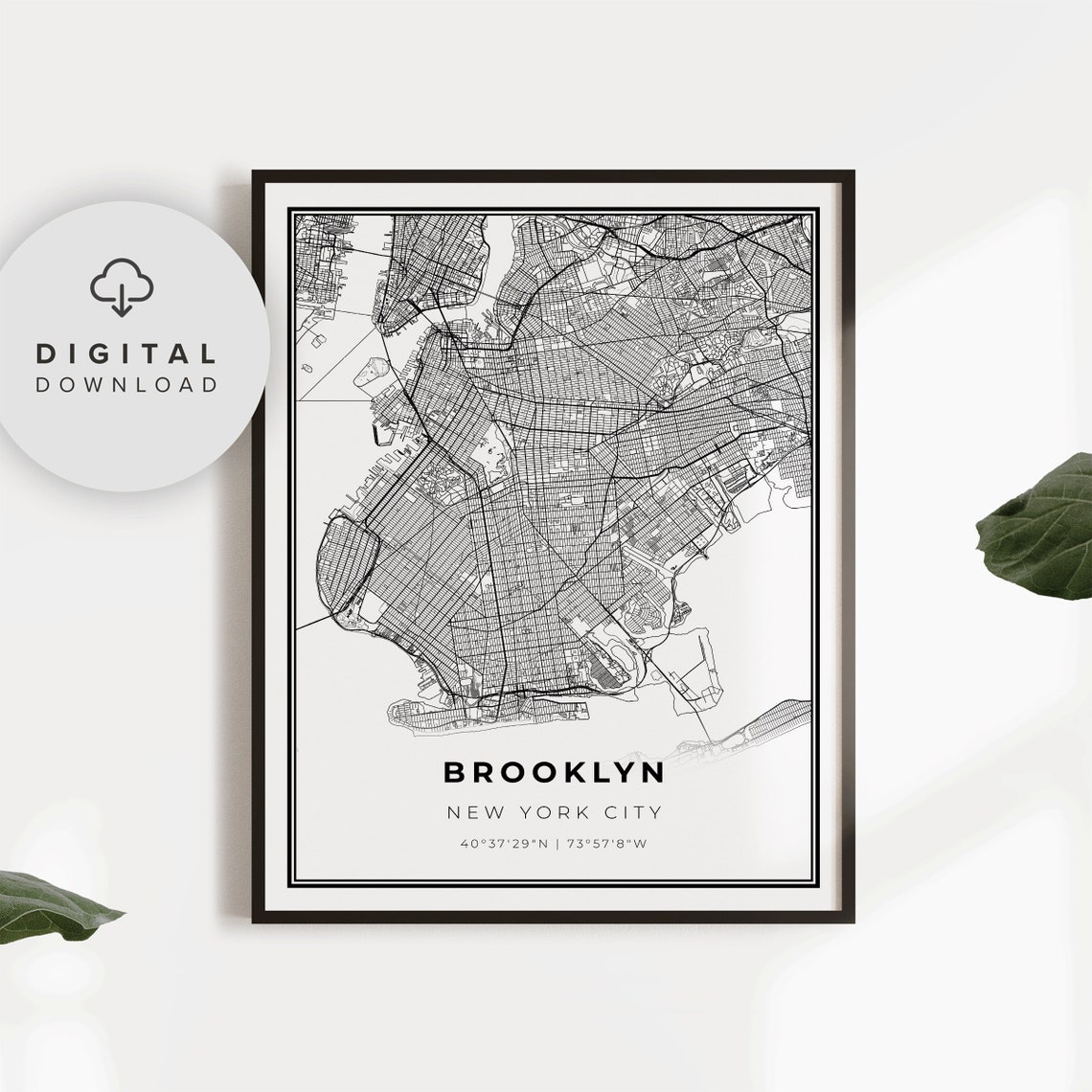 Brooklyn New York City Borough Street Roads Map Print for Decor