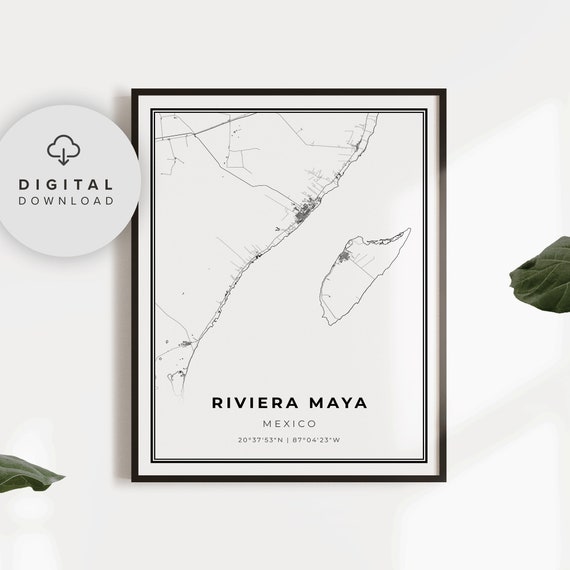 Riviera Maya Map Print Mexico Art Poster Playa Del Carmen City Street Road Gift For Office Np637