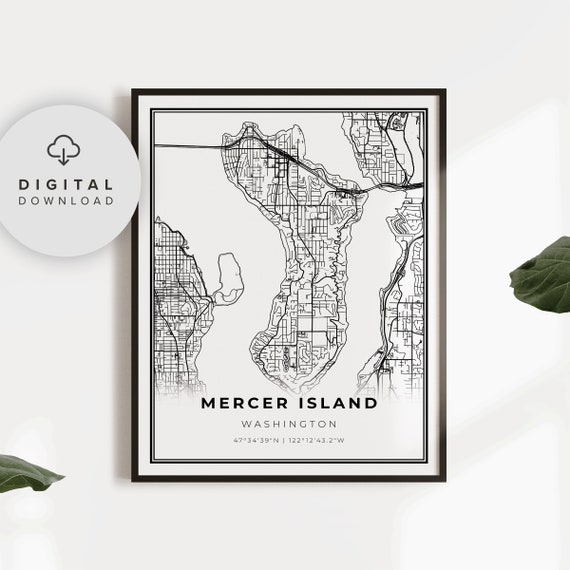 Mercer Island Map Print Washington Wa Usa Art Poster City Street Road Prints Np251
