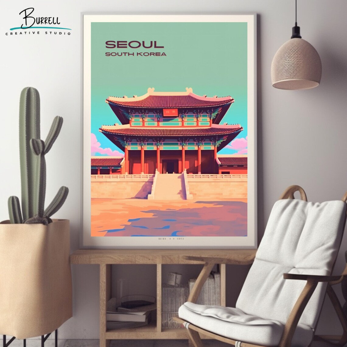 Seoul South Korea Gyeongbokgung Palace Colorful Travel Poster - Image 2