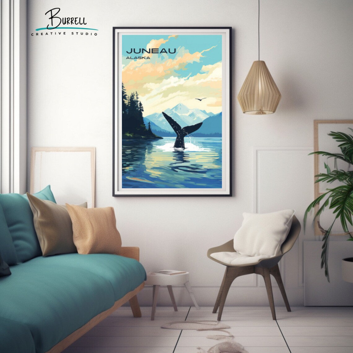 Juneau Alaska Whale Watching Travel Poster Wall Art Poster Print - Image 3
