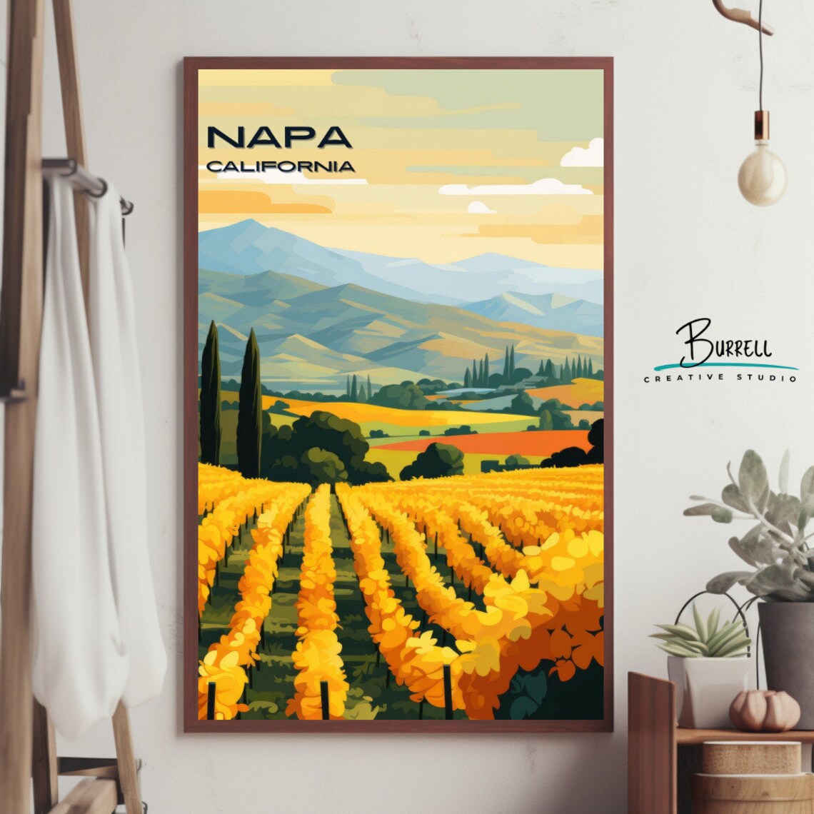 Napa California Golden Vineyard Rows Cypress Hills Wine Travel Poster - Image 4