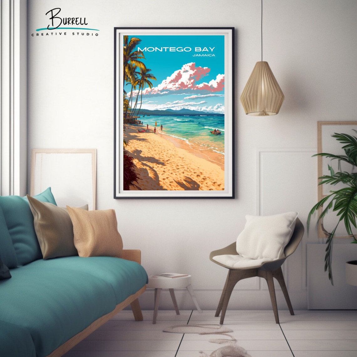 Montego Bay Jamaica Turquoise Beach Palms Mountain View Poster - Image 3