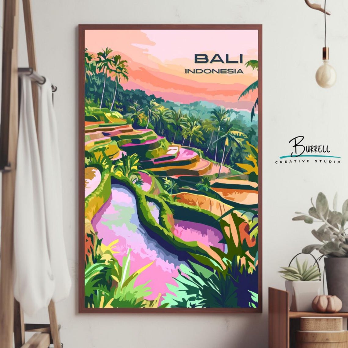 Bali Indonesia Tegalalang Rice Terraces Jungle Valley Sunset Poster - Image 4