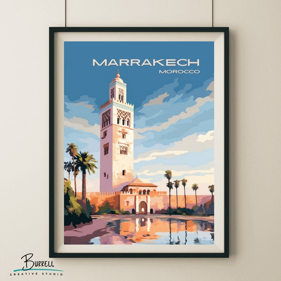 Marrakech Morocco Kutubiyya Mosque Travel Poster Wall Art Poster Print