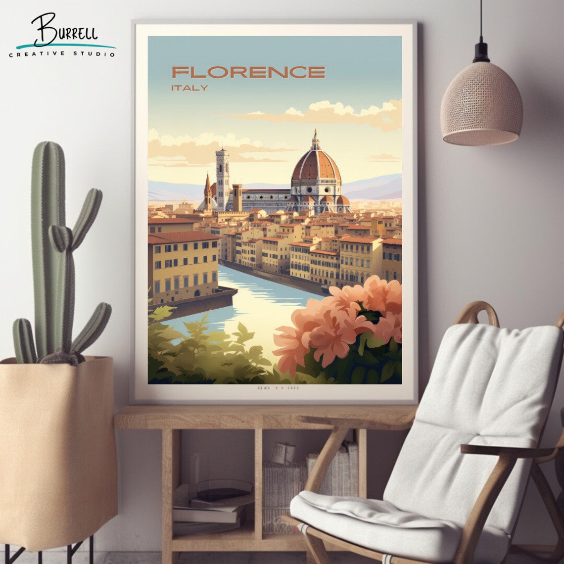 Florence Italy Cathedral Dome Over the Arno River Cityscape Poster - Image 2
