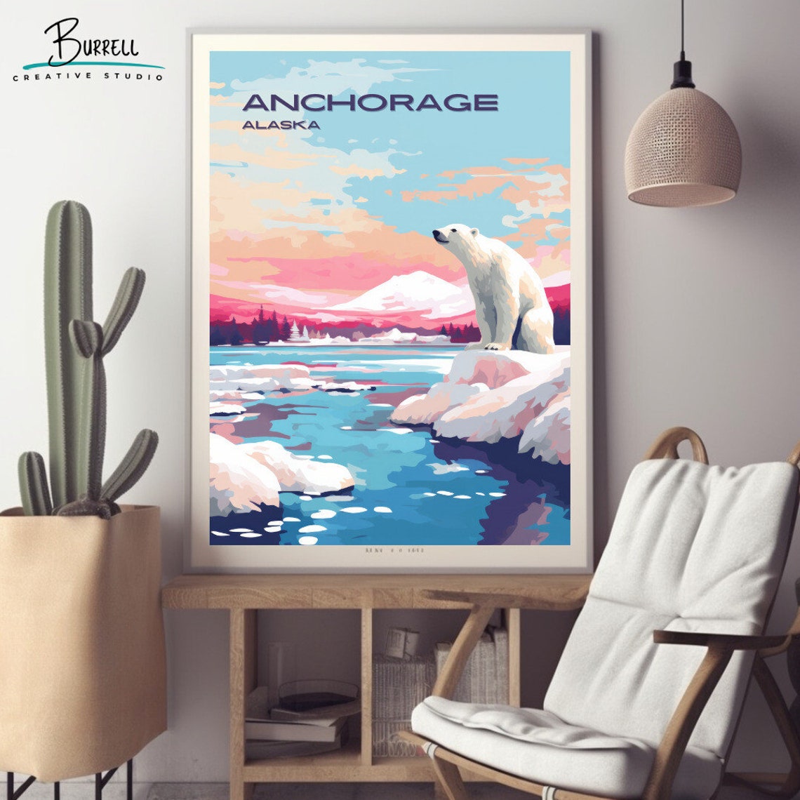 Anchorage Alaska Polar Bear Snowy Shore Sunset Arctic Poster - Image 2
