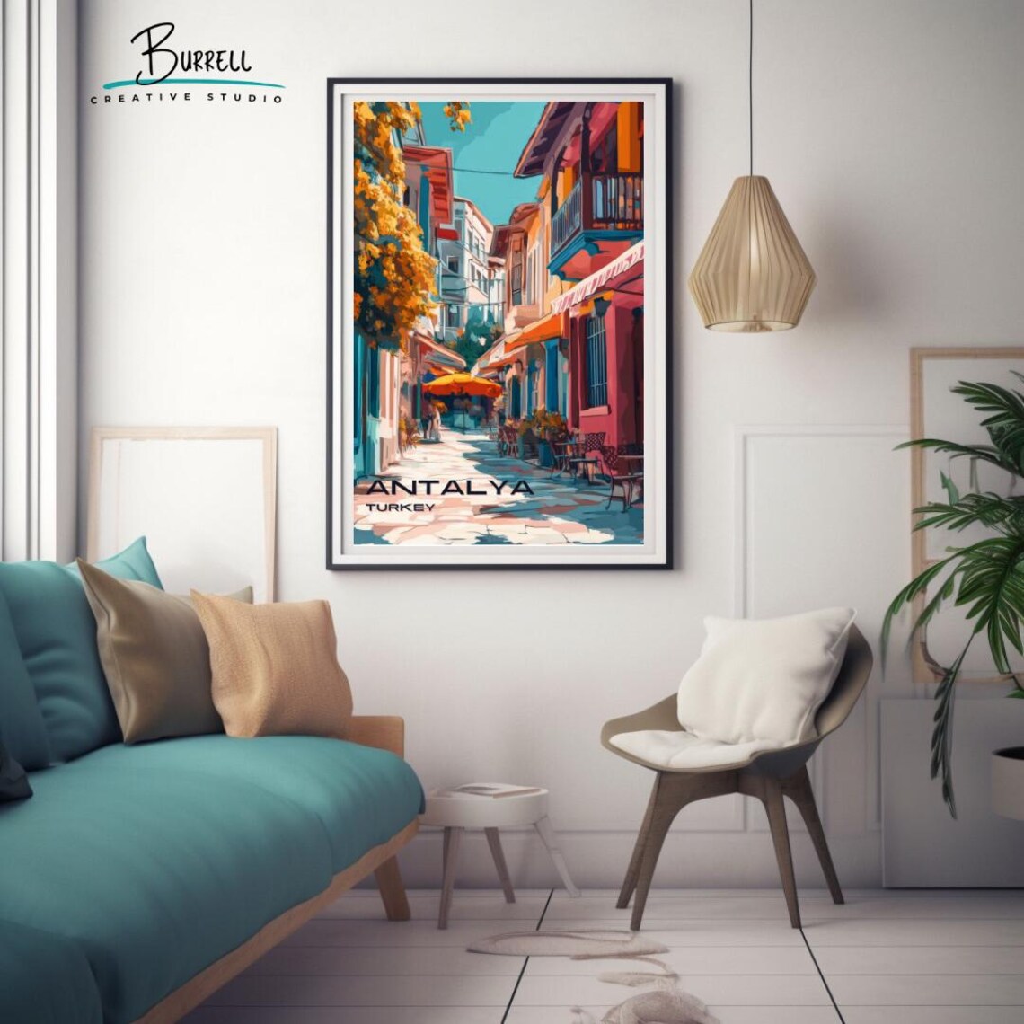 Antalya Turkey Kaleici Old Town Vibrant Cafe Street Scene Poster - Image 3