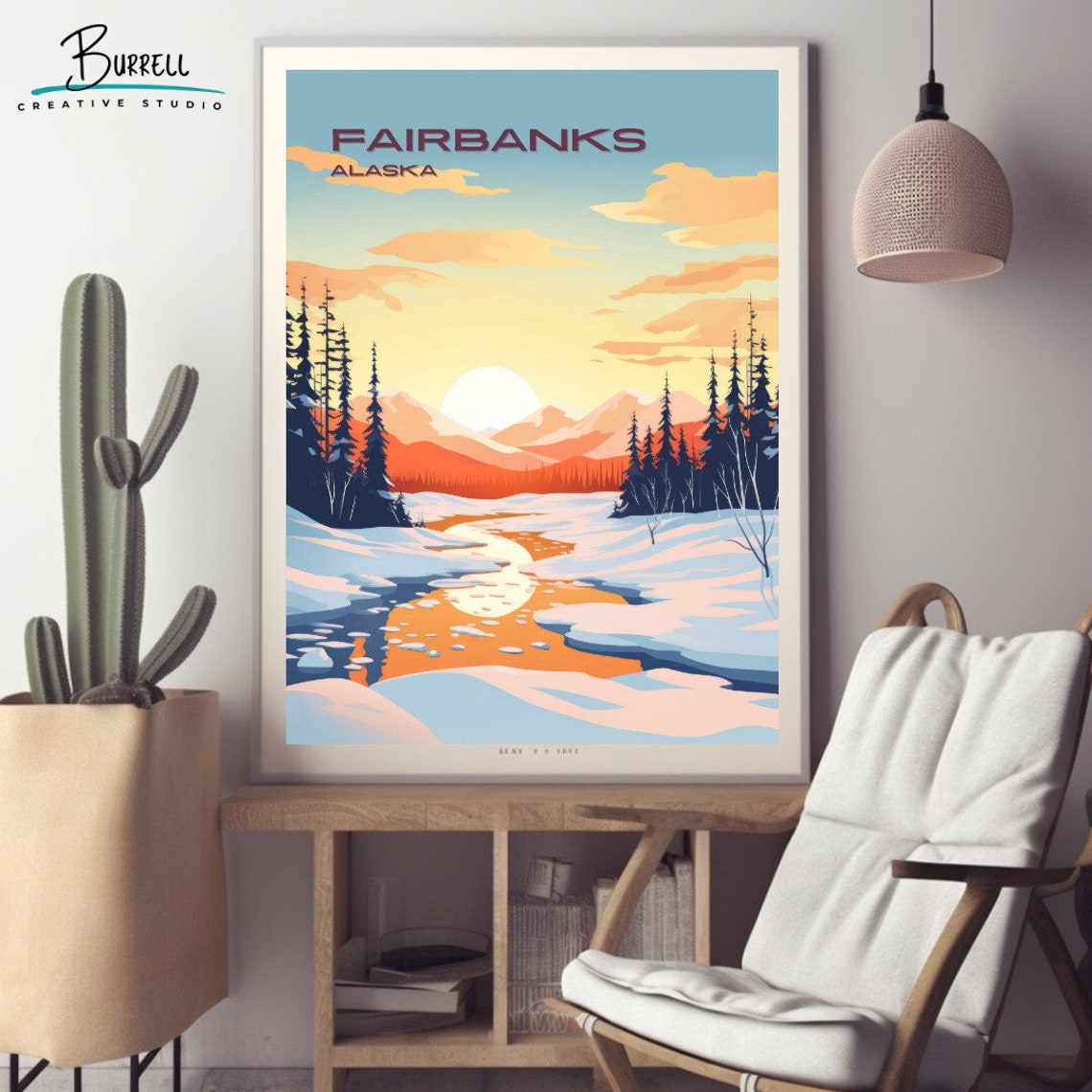 Fairbanks Alaska Snowy River Valley Sunrise Pine Forest Poster - Image 2