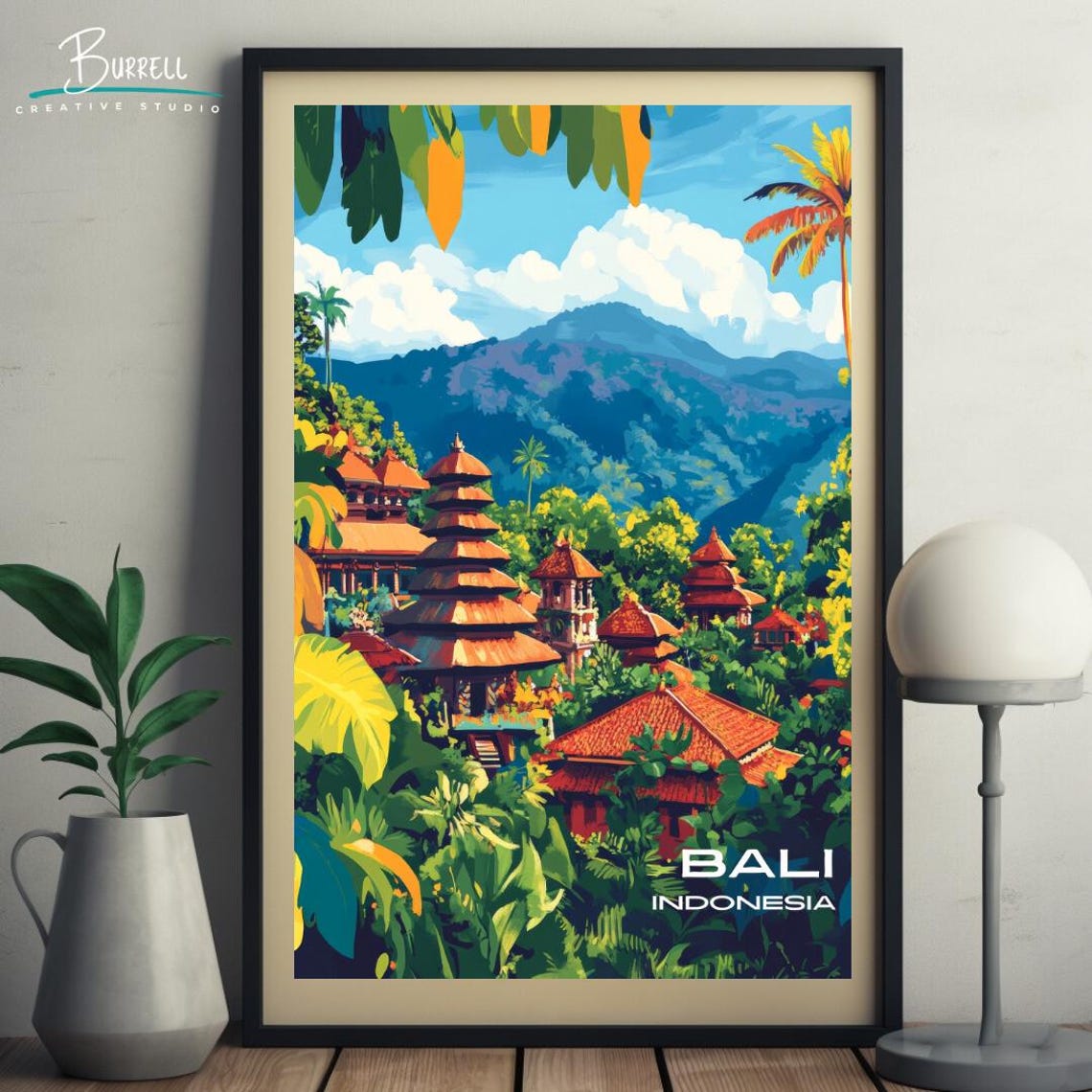 Bali Indonesia Jungle Temple Tiered Roofs Mountain View Poster - Image 5