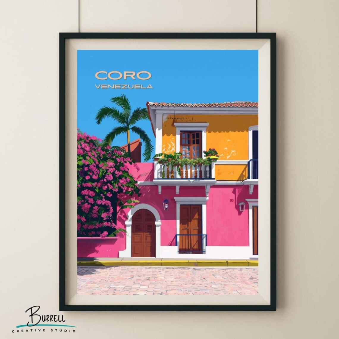 Coro Venezuela Colonial Street Pink Building Tropical Travel Poster - Image 5