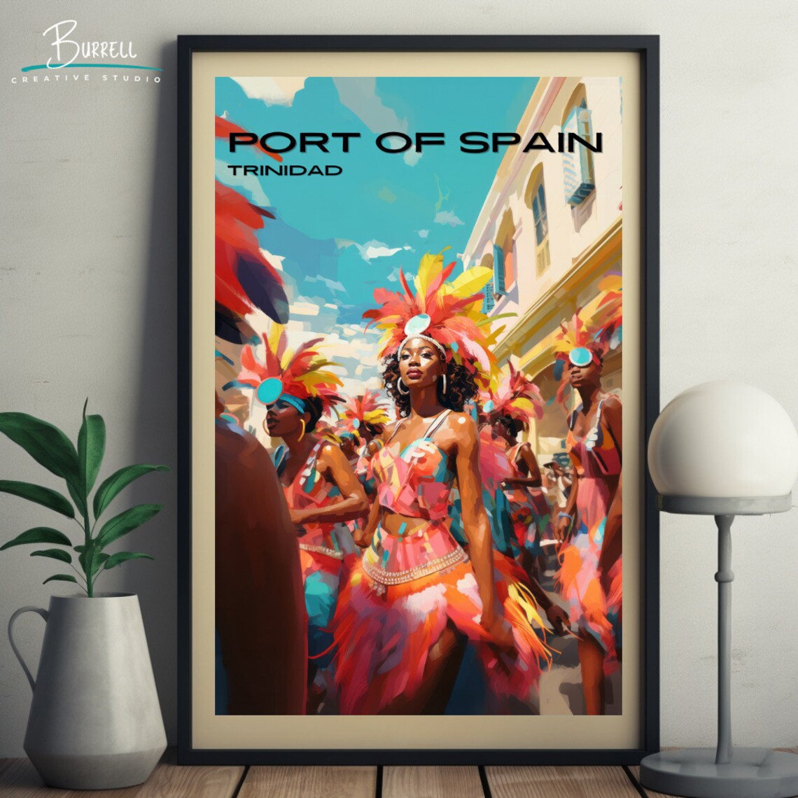 Port of Spain Trinidad Carnival Costume Dancers Street Travel Poster - Image 4
