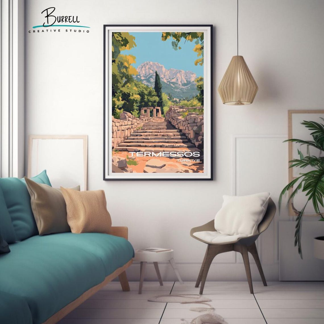 Termessos Turkiye Ancient Stone Stairway Cypress Trees Poster - Image 3