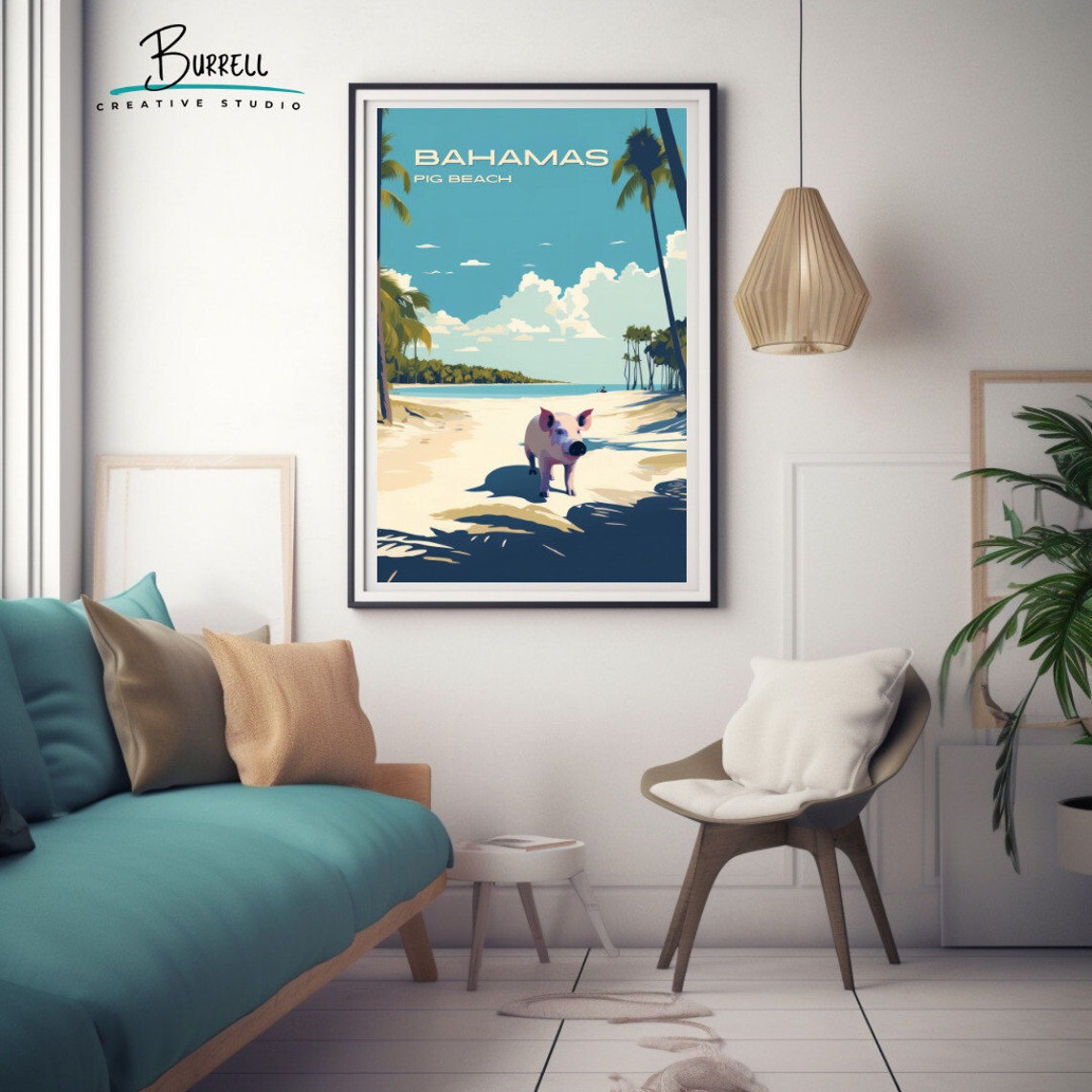 Bahamas Pig Beach Famous Swimming Pig White Sand Beach Poster - Image 3