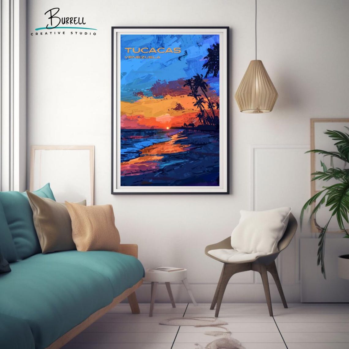 Tucacas Venezuela Coastal Sunset Palm Silhouette Ocean Travel Poster - Image 3