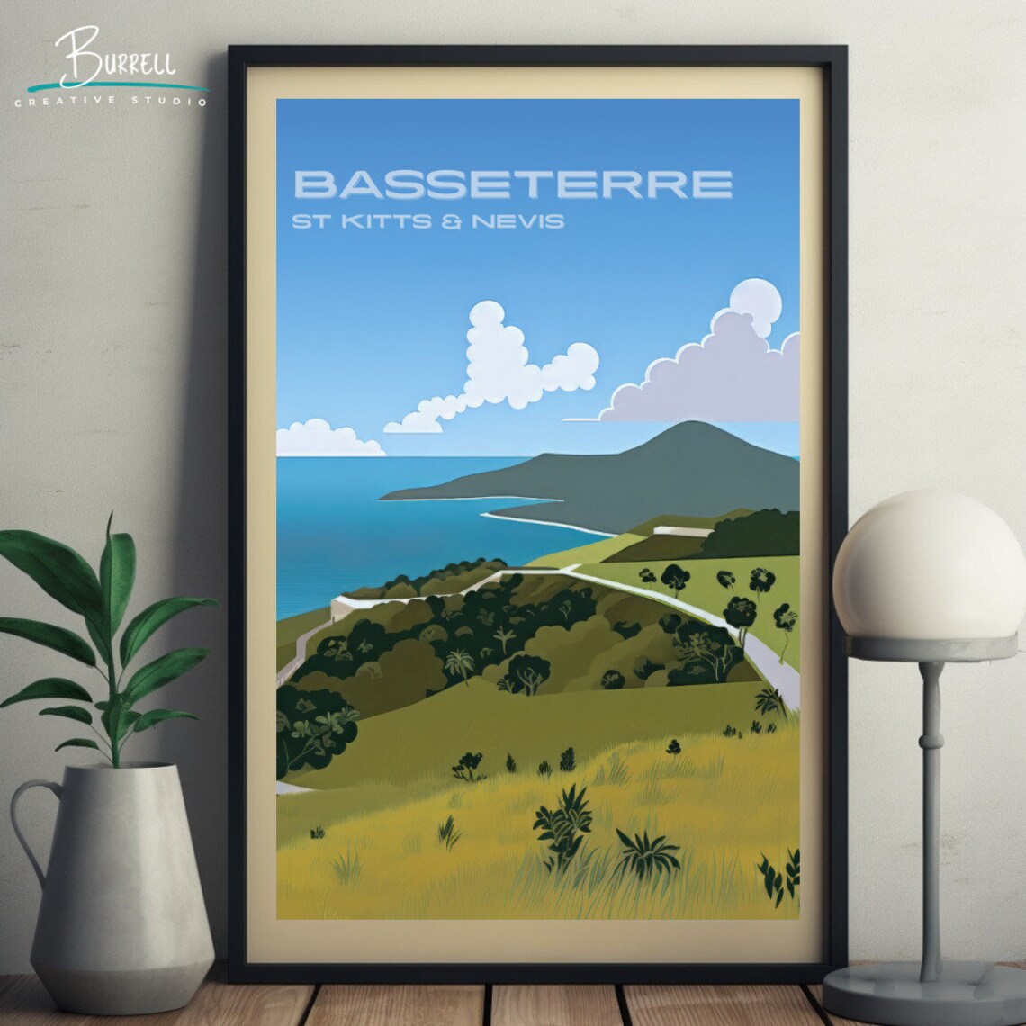 Basseterre Saint Kitts Timothy Hill Ocean View Scenic Travel Poster - Image 3