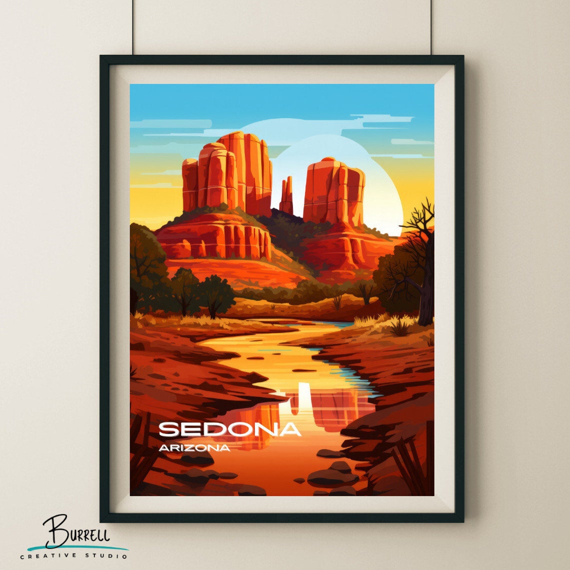 Sedona Arizona Cathedral Rock Sunset River Reflection Poster