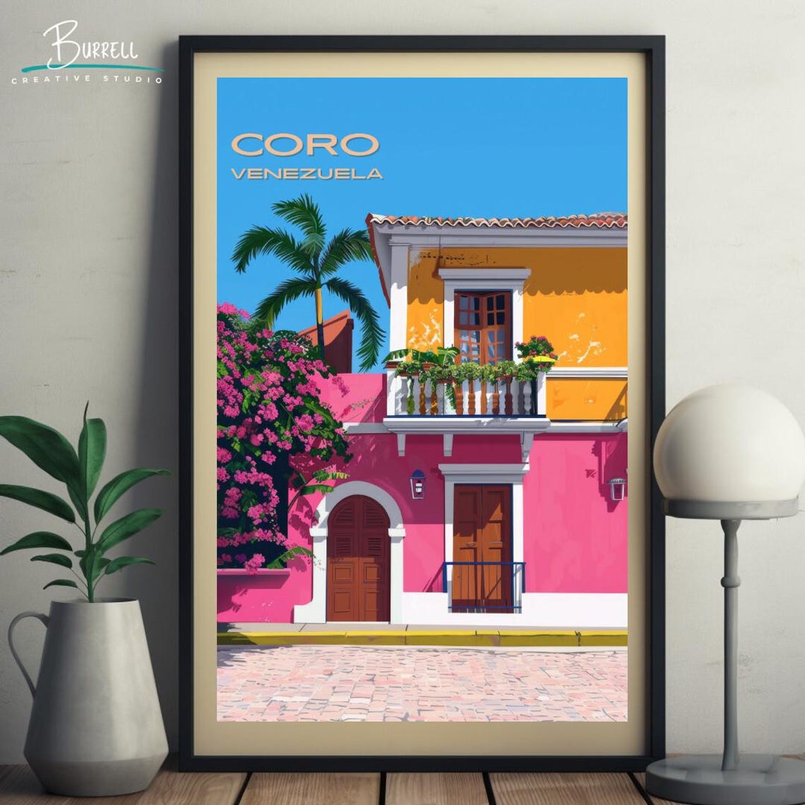 Coro Venezuela Colonial Street Pink Building Tropical Travel Poster - Image 4