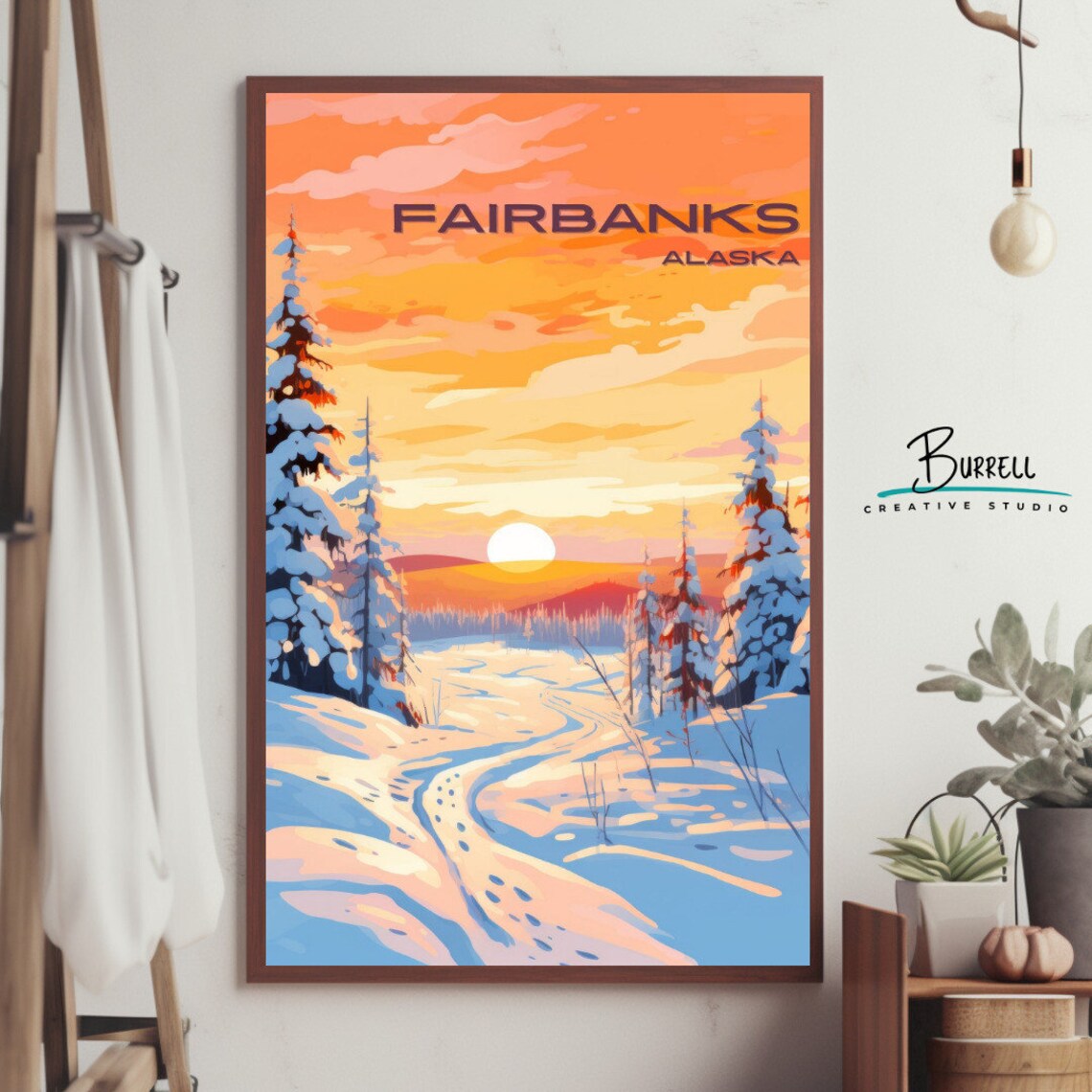 Fairbanks Alaska Snowy Forest Trail Sunrise Footprints Poster - Image 4