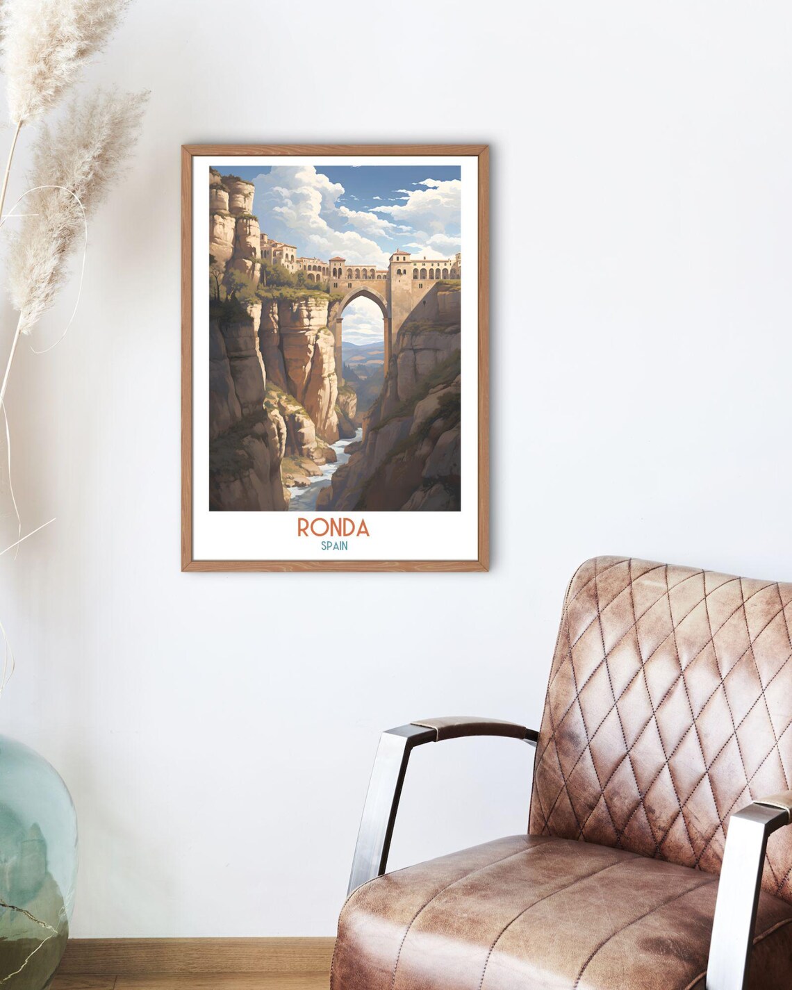 Ronda Spain Arch Bridge Over the Gorge at Golden Hour Travel Print - Image 2