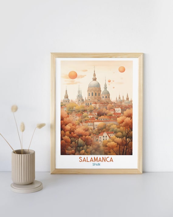 Salamanca Spain Cathedral Domes Above Autumn Treeline Travel Art Print
