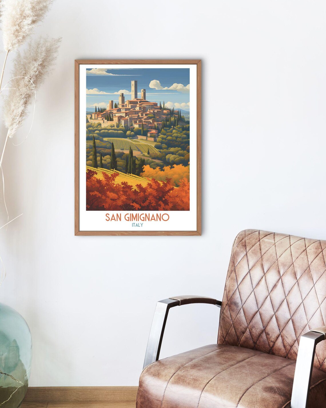 San Gimignano Italy Medieval Towers Vineyard Hills Tuscan Travel Poster - Image 2