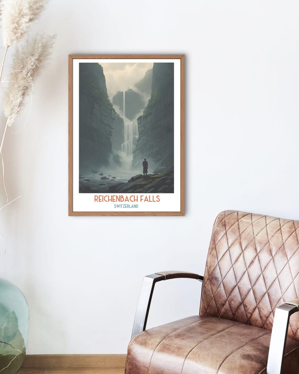 Reichenbach Falls Switzerland Moody Waterfall Gorge Art Print - Image 2